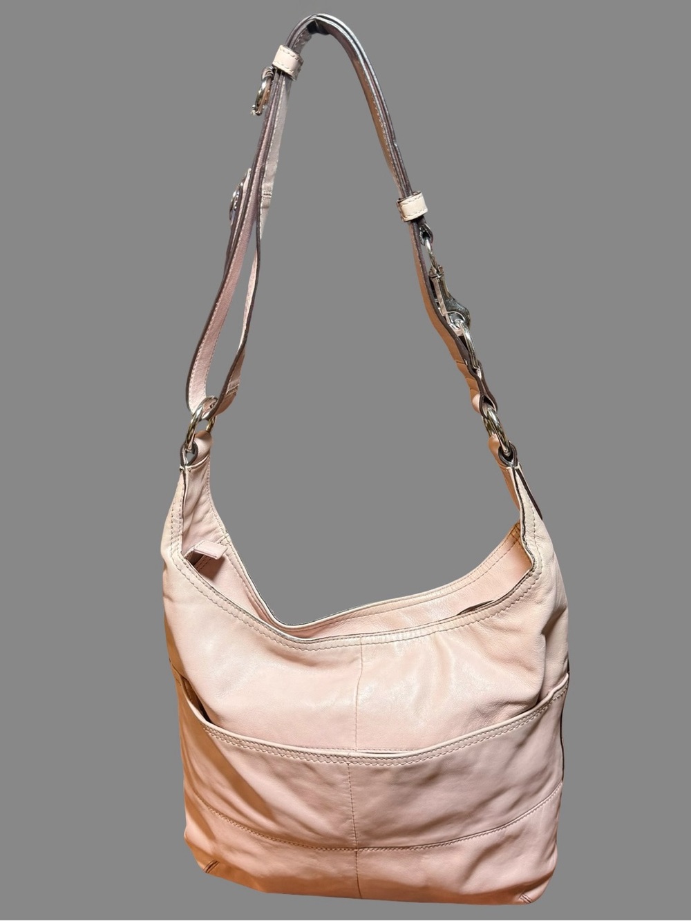 Vintage Coach Blush Pink Pieced Leather Duffle Hobo Bag F17116 - Picture 3 of 9